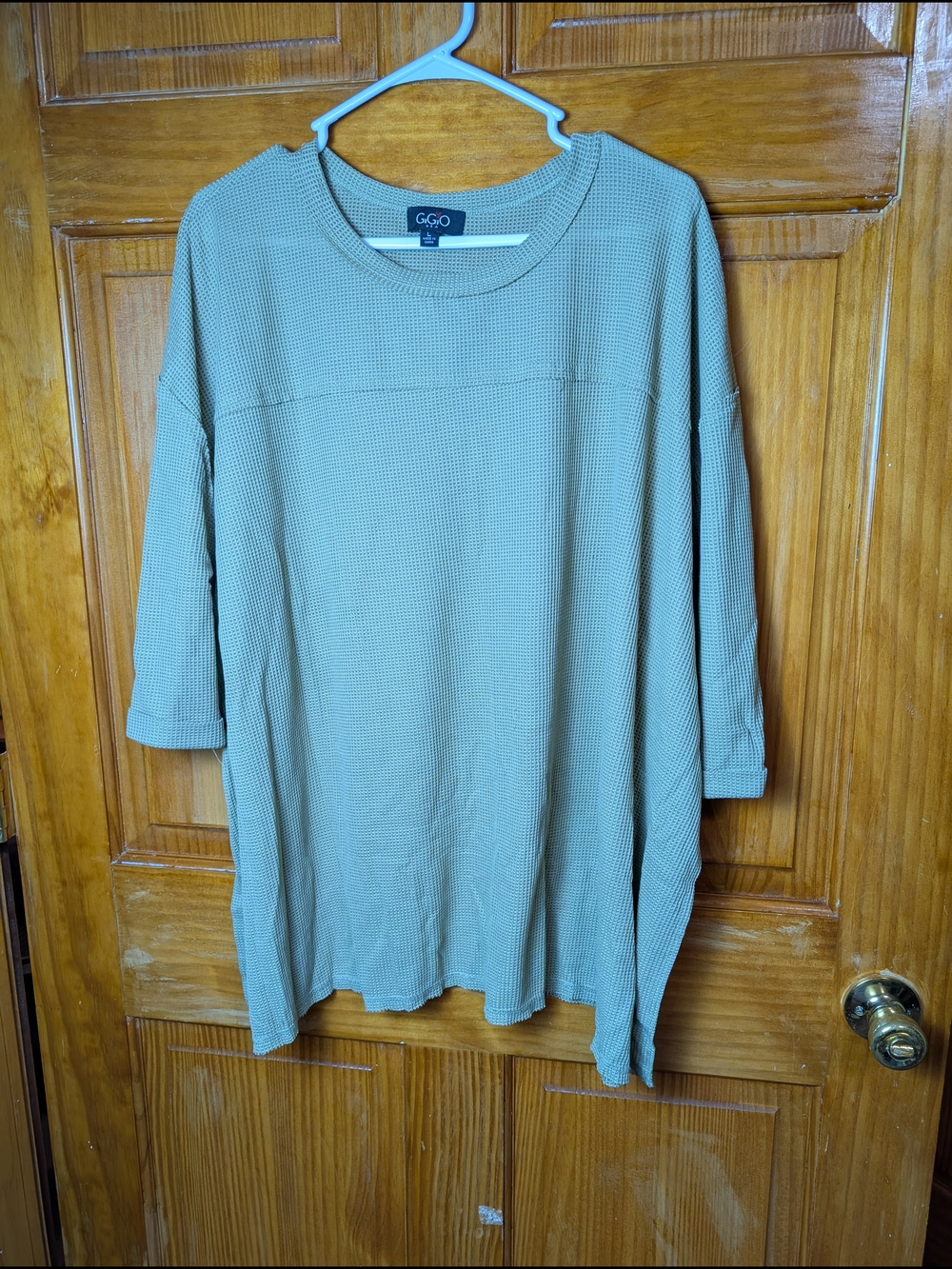 GGO Casual Oversized Waffle Knit Top in Light Olive